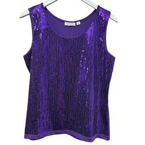 JOAN RIVERS Sequin Top Medium Purple Evening Womens Sleeveless Tank Stretch